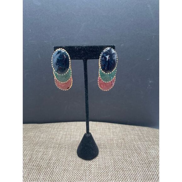 Vintage Abstract Enamel Earrings Not Stamped  Multi Colored - Picture 1 of 7